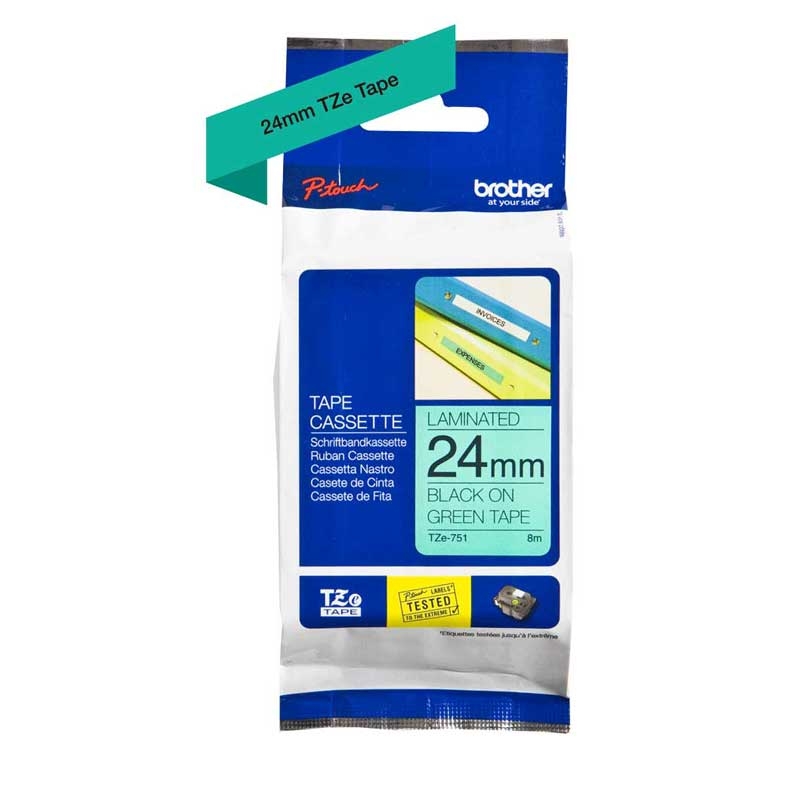 Brother TZE751 P-Touch schwarz auf grün 24mm