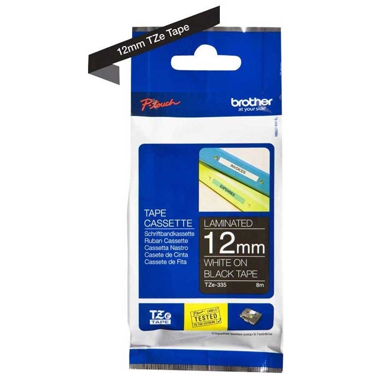 Brother TZE335 Original P-touch Schriftband weiß auf schwarz, 12 mm