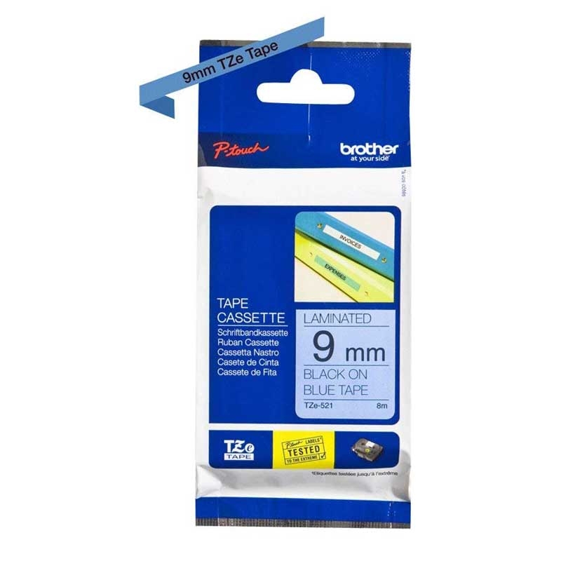 Brother TZE521 Original P-touch Schriftband 9 mm, schwarz auf blau