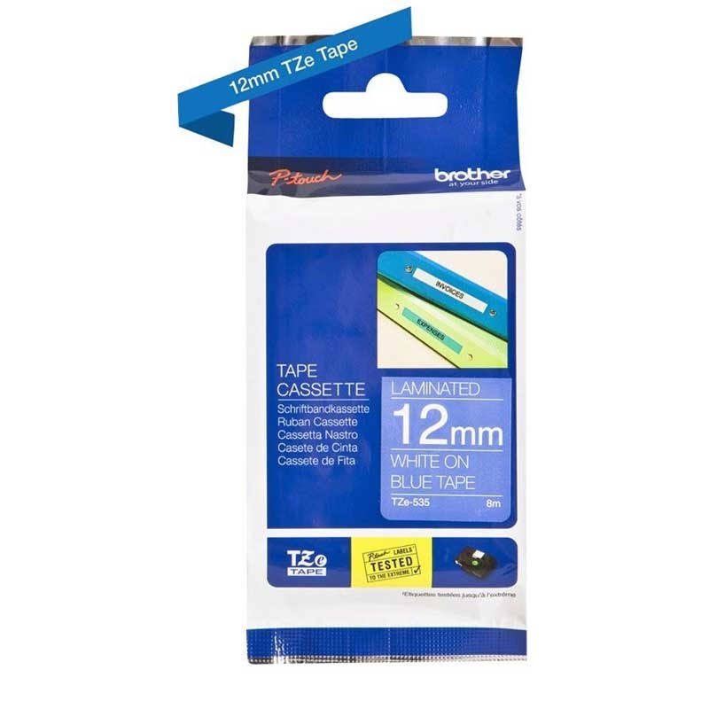 Brother TZE535 P-Touch weiss auf hard blau 12mm