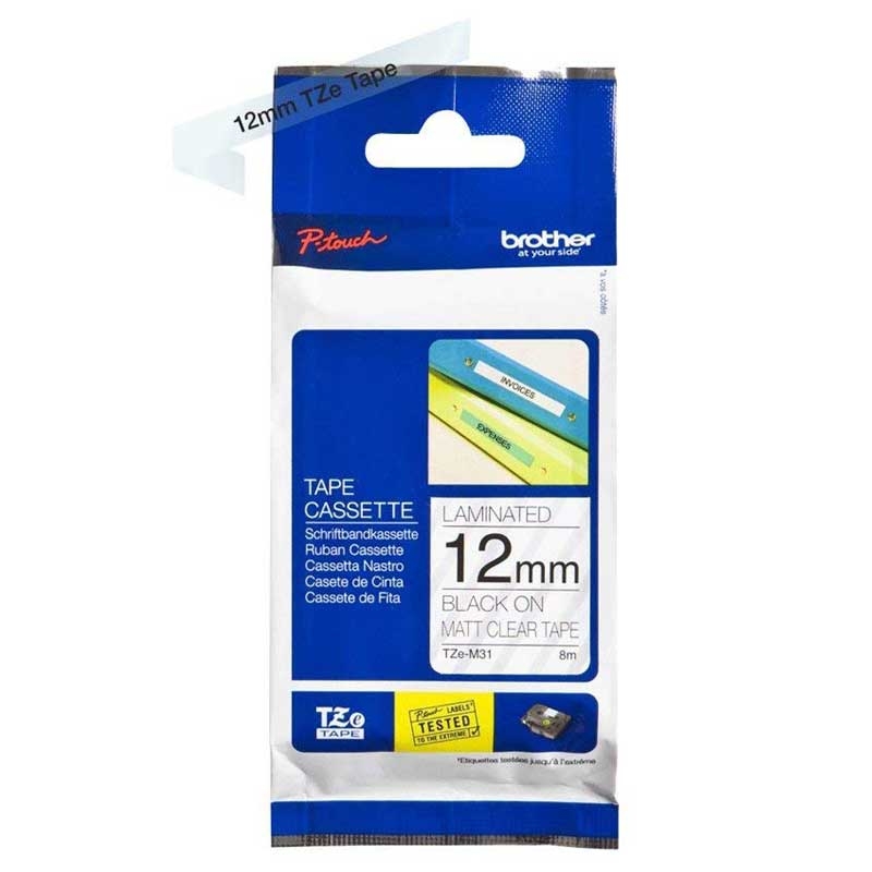 Brother TZEM31 P-Touch schwarz auf clear-matt 12mm (2. Wahl)