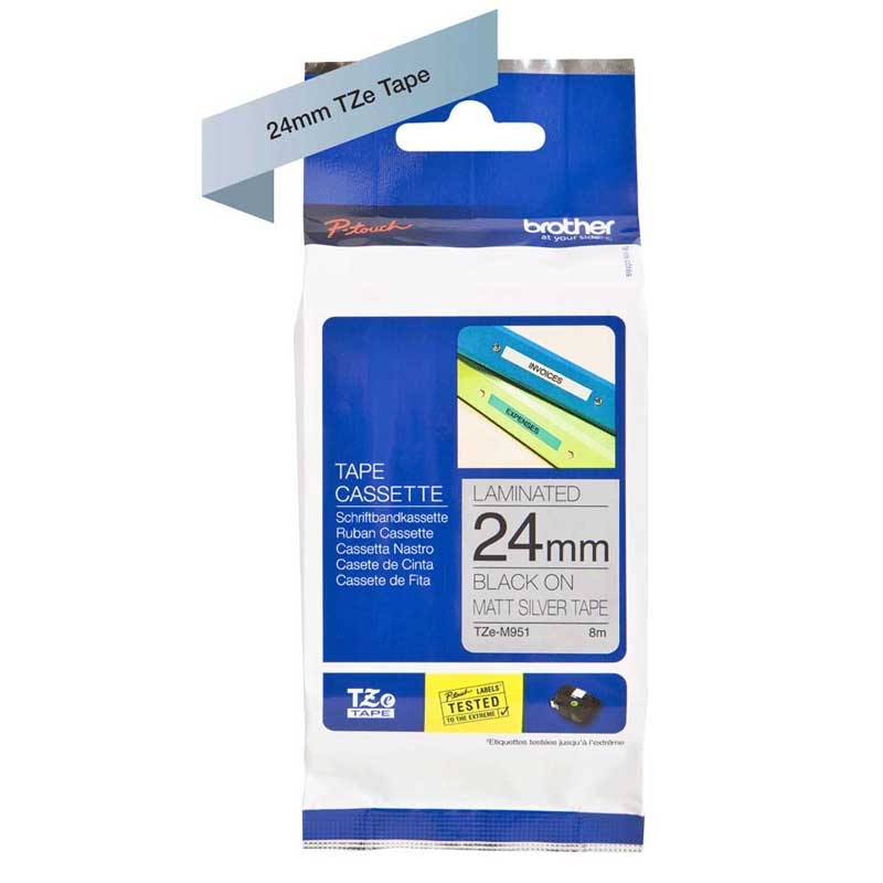 Brother TZEM951 Original P-touch Schriftband TZe-M951 24 mm, schwarz auf silber (matt)