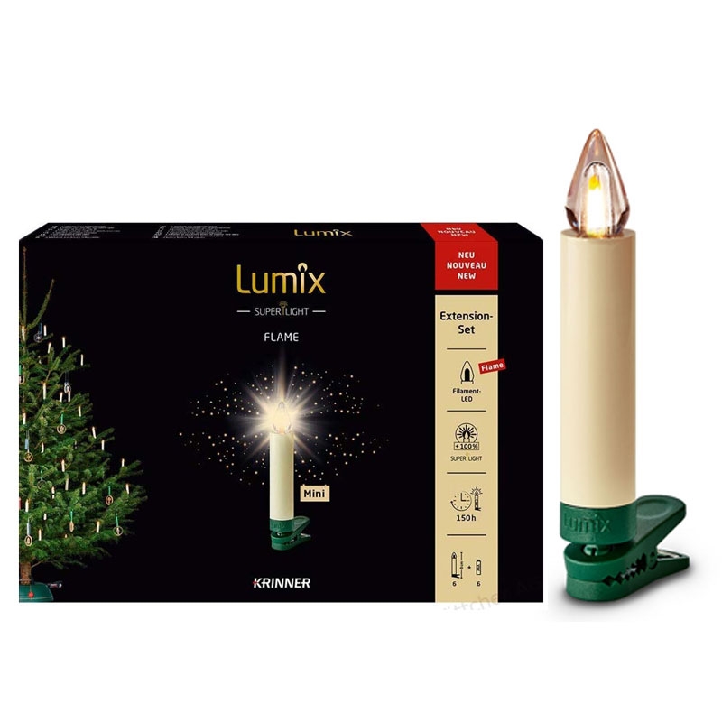 Krinner Lumix SuperLight Flame 6er Erweiterungs-Set Kabellose Christbaumkerzen Elfenbein