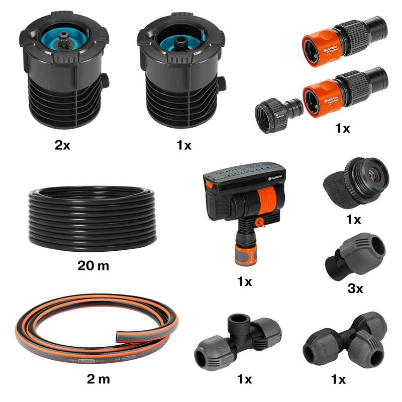 GARDENA 8274-34 Sprinklersystem Pipeline Komplett-Set mit Viereckregner