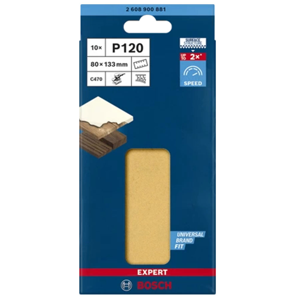 Bosch Expert C470 Schleifpapier 10 Stück (80x133 mm, Körnung 120, 8 Löcher)