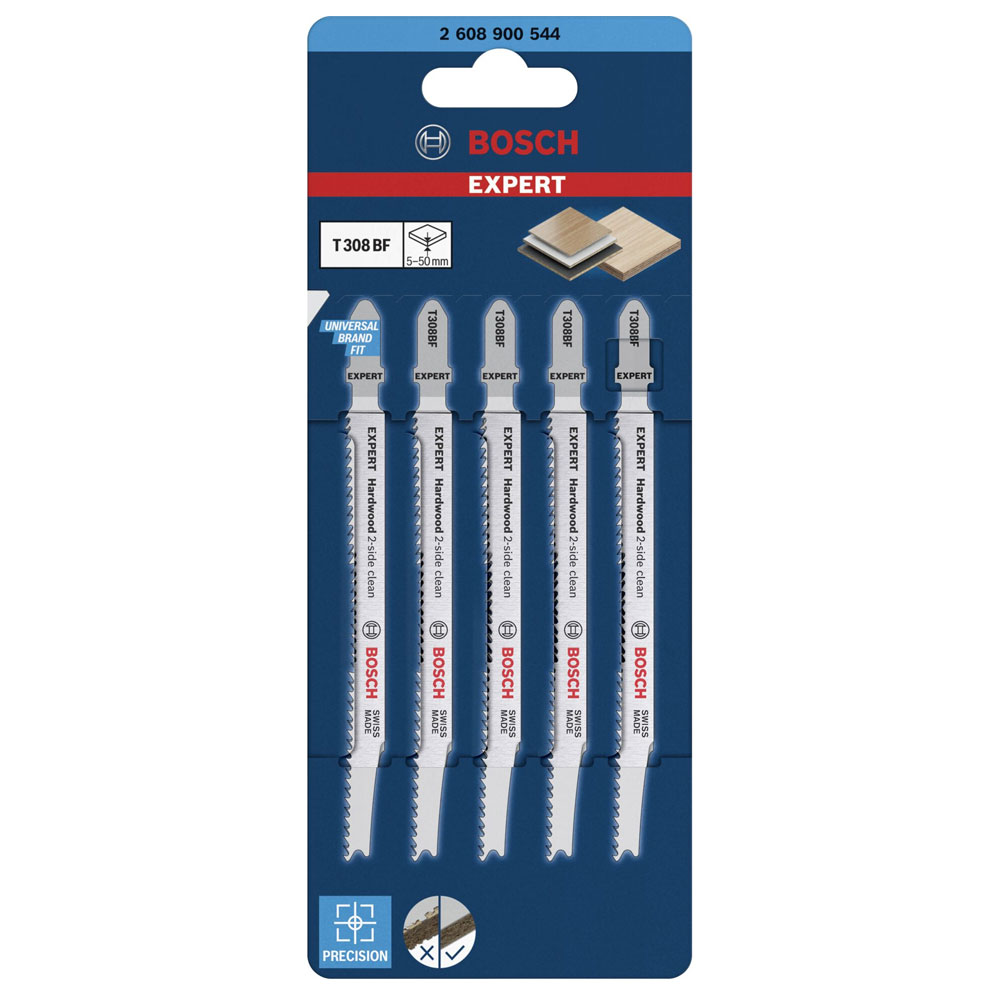 Bosch Expert Hardwood 2-Side Clean T 308 BF Stichsägeblatt 5 Stück (117 mm)