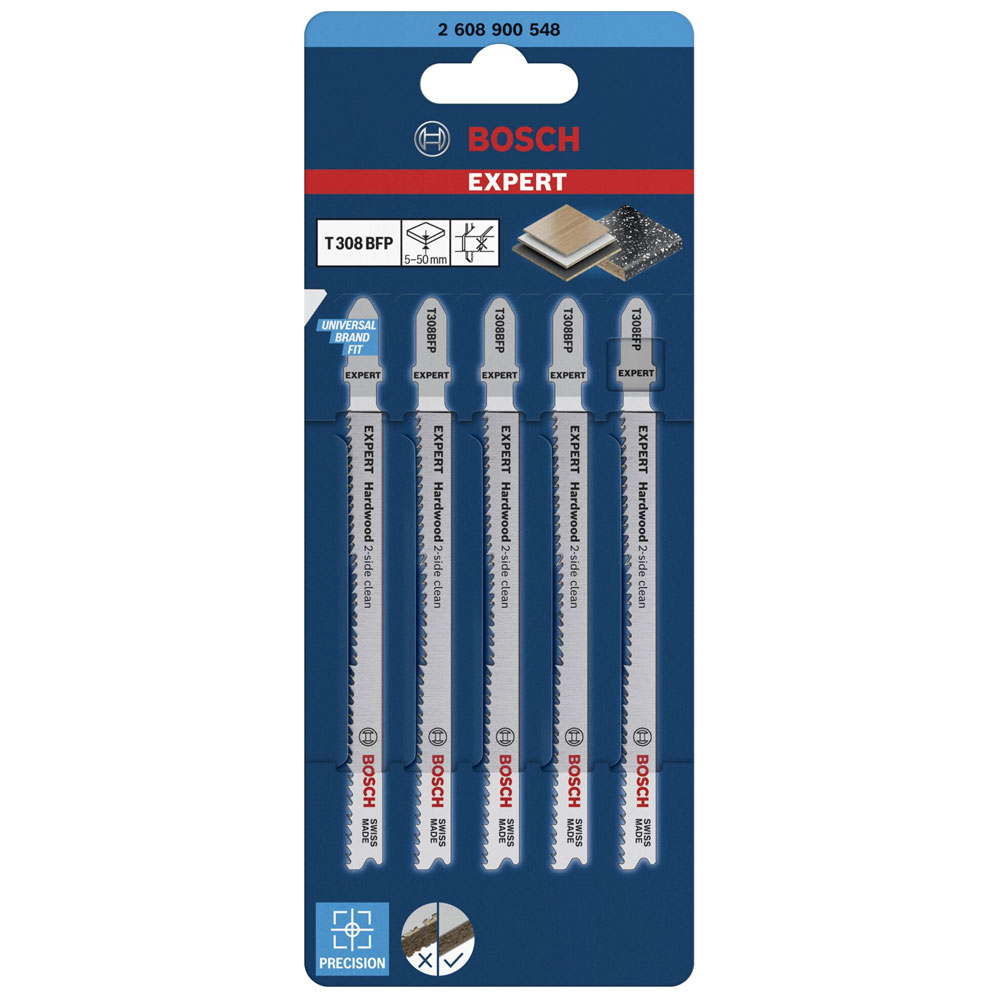 Bosch Expert Hardwood 2-Side Clean T 308 BFP Stichsägeblatt 5 Stück (117 mm)
