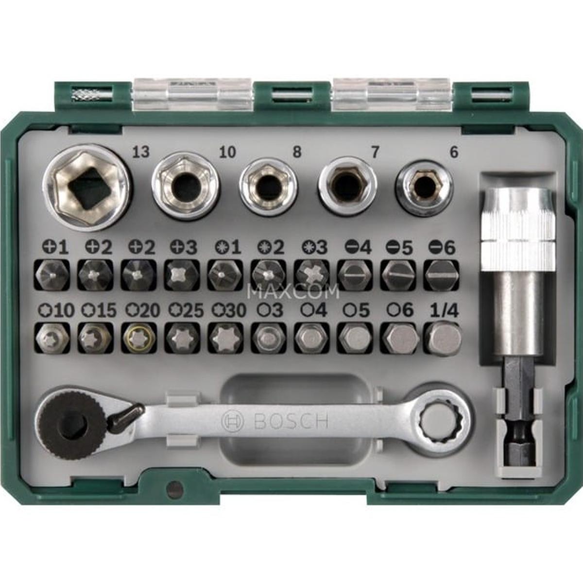 Bosch Schrauberbit und Ratschen-Set 27-teilig (PH, PZ, Hex, T, S-Bit)