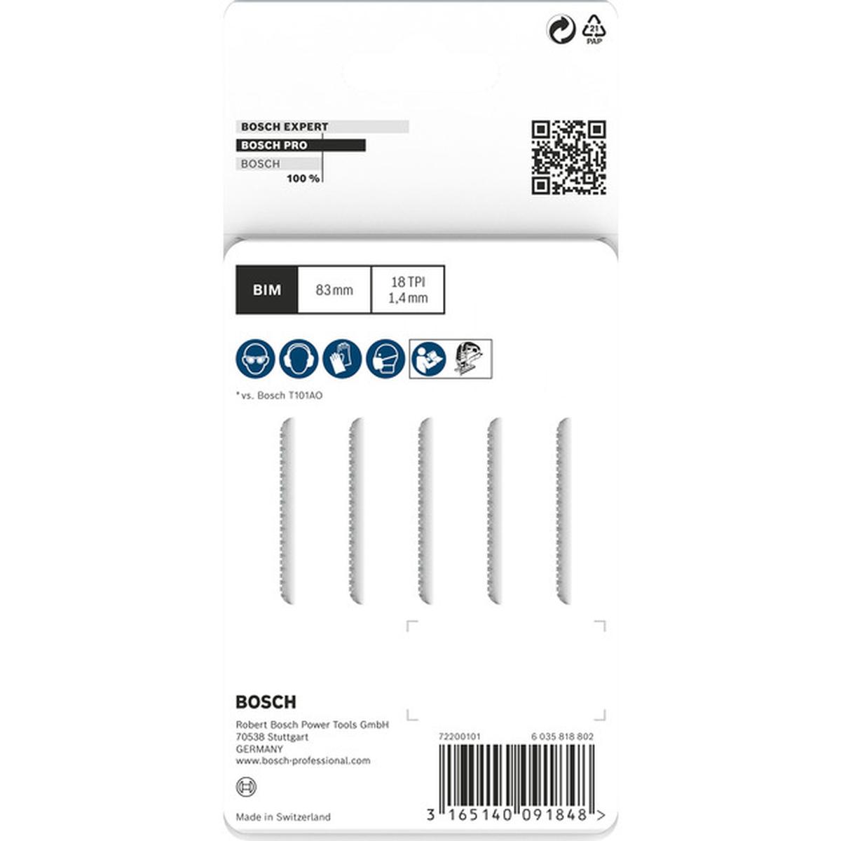 Bosch T 101 AOF Clean for Hard Wood Stichsägeblatt 5 Stück