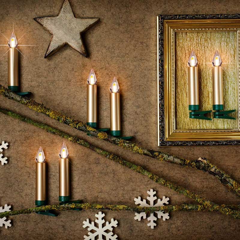 Krinner Lumix SuperLight Flame 12er Basis-Set Kabellose Christbaumkerzen Gold