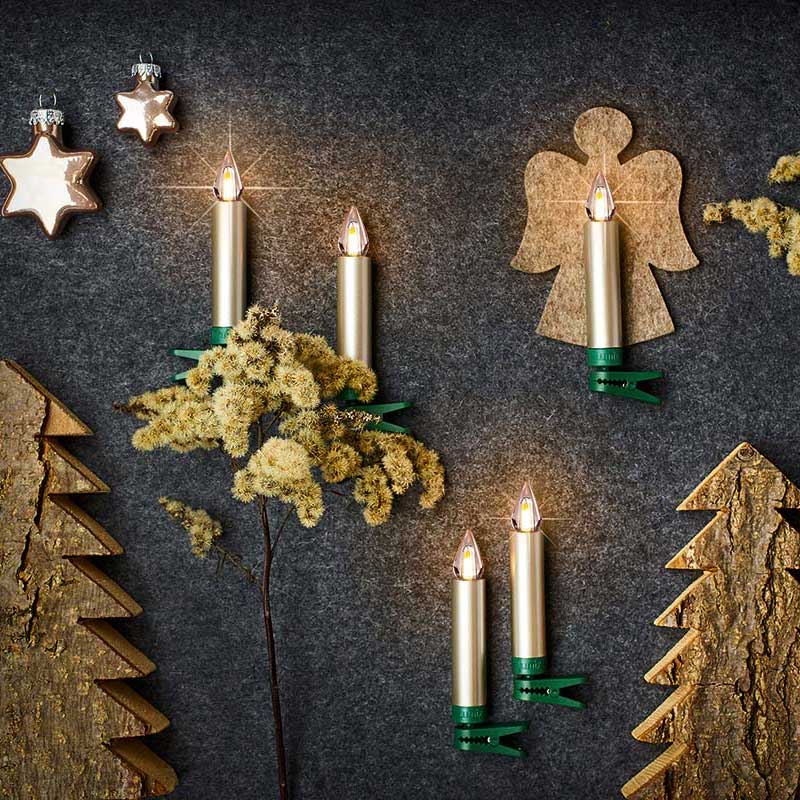 Krinner Lumix SuperLight Flame 12er Basis-Set Kabellose Christbaumkerzen Cashmere