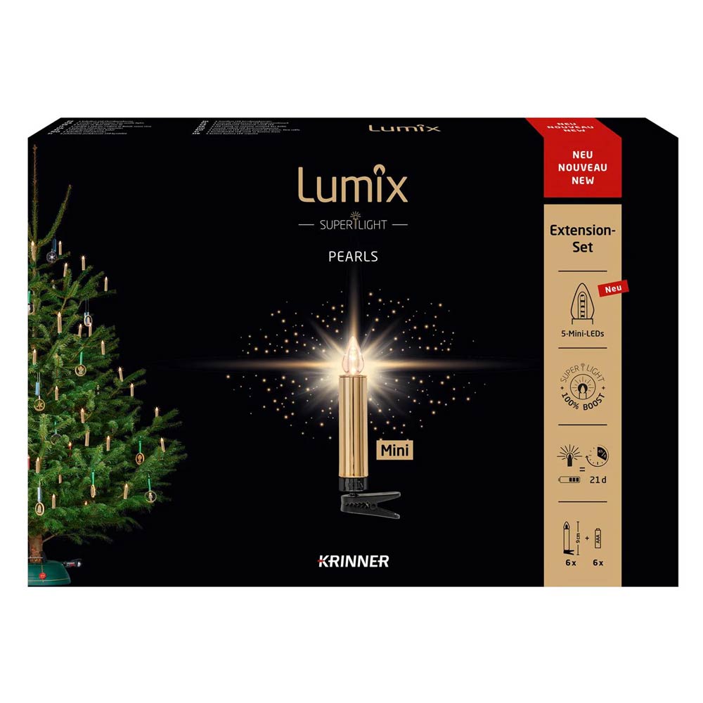 Krinner Lumix SuperLight Pearls Mini Erweiterungs-Set Kabellose Christbaumkerzen gold