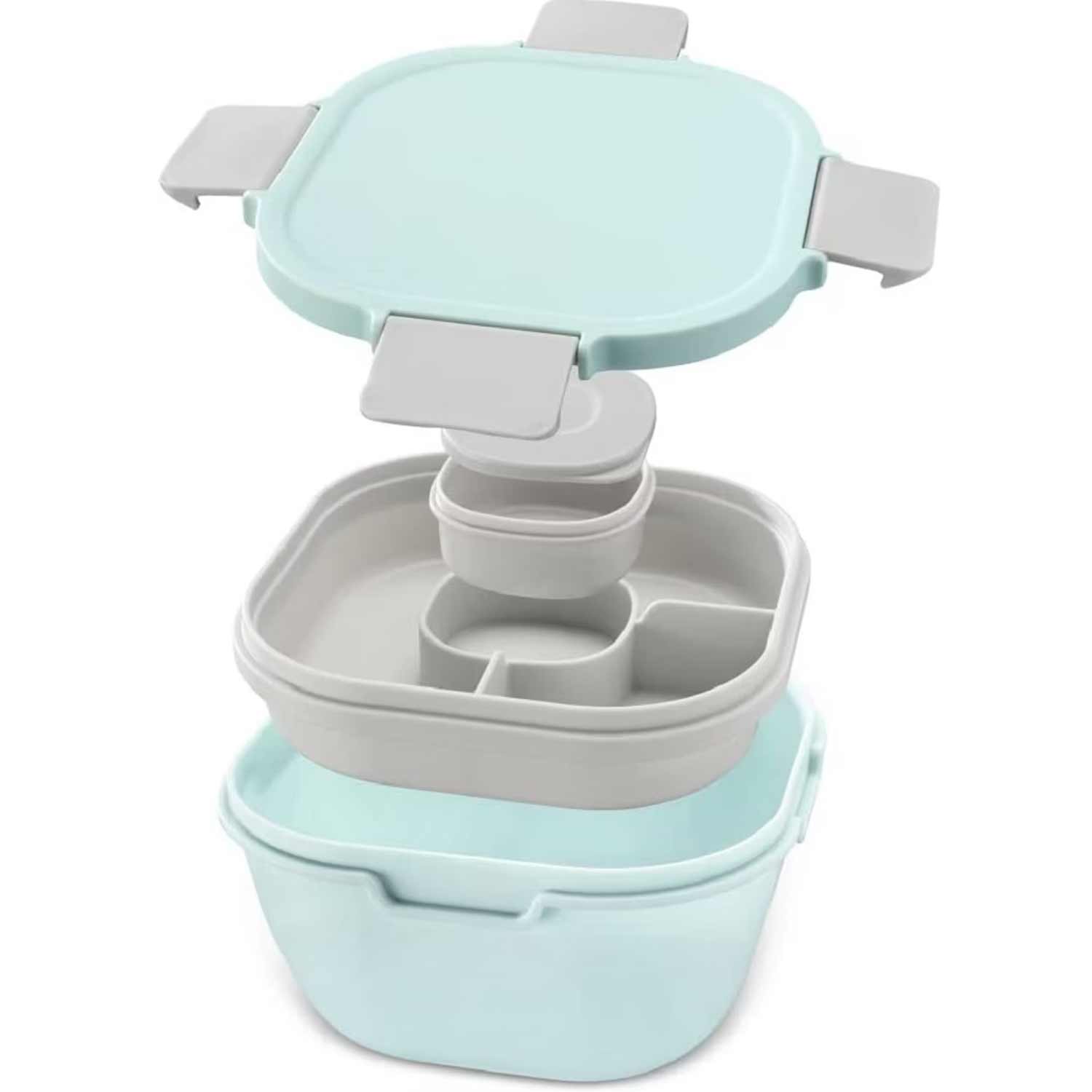 Xavax Salatbox To Go inkl. Dressingbehälter 3 Fächer 1400 ml pastellblau