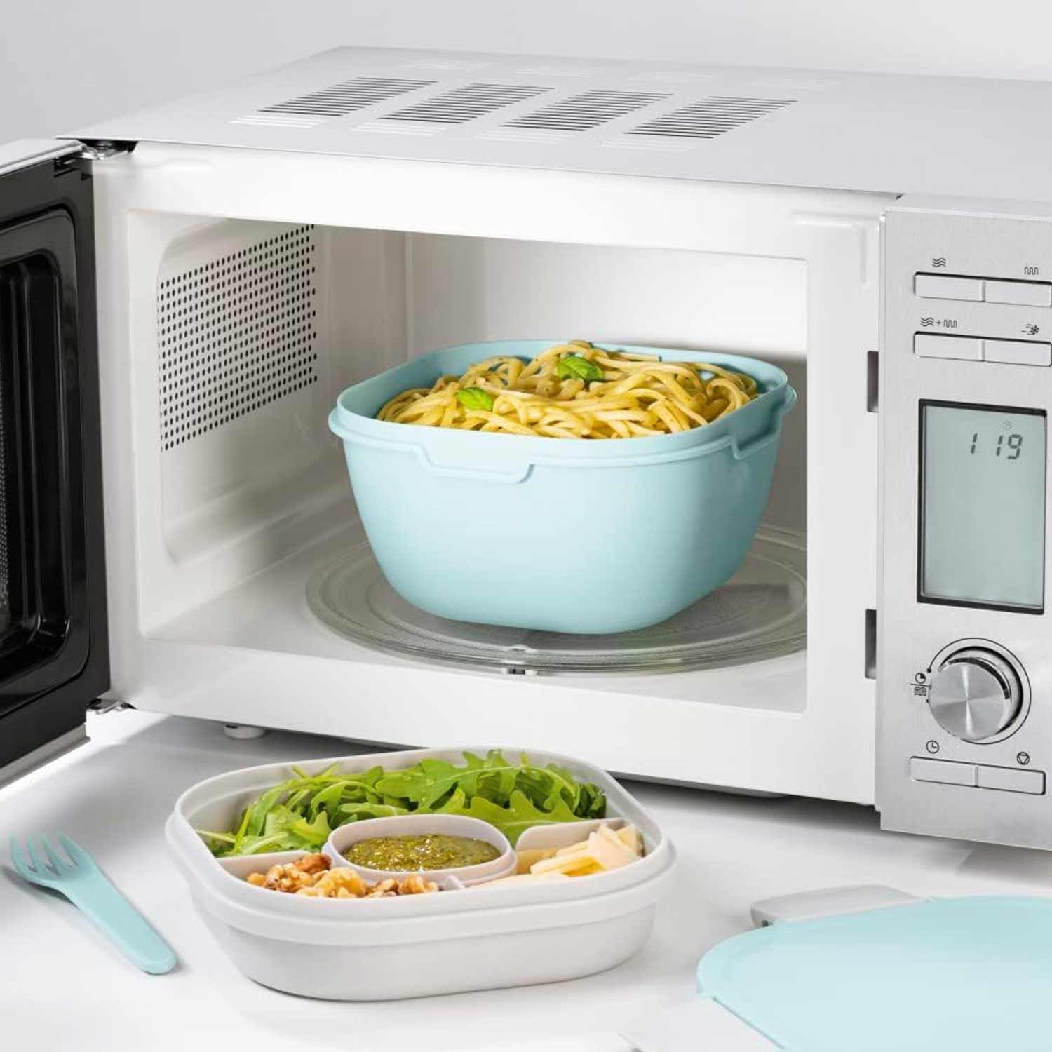 Xavax Salatbox To Go inkl. Dressingbehälter 3 Fächer 1400 ml pastellblau