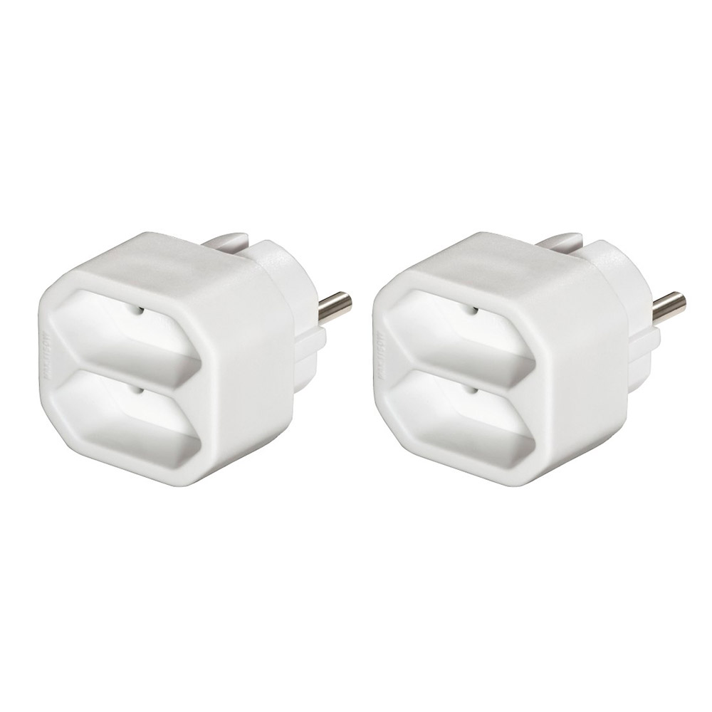 Hama Steckdosenadapter 2-fach, 2x Euro-Steckdose, Doppelpack, Weiß