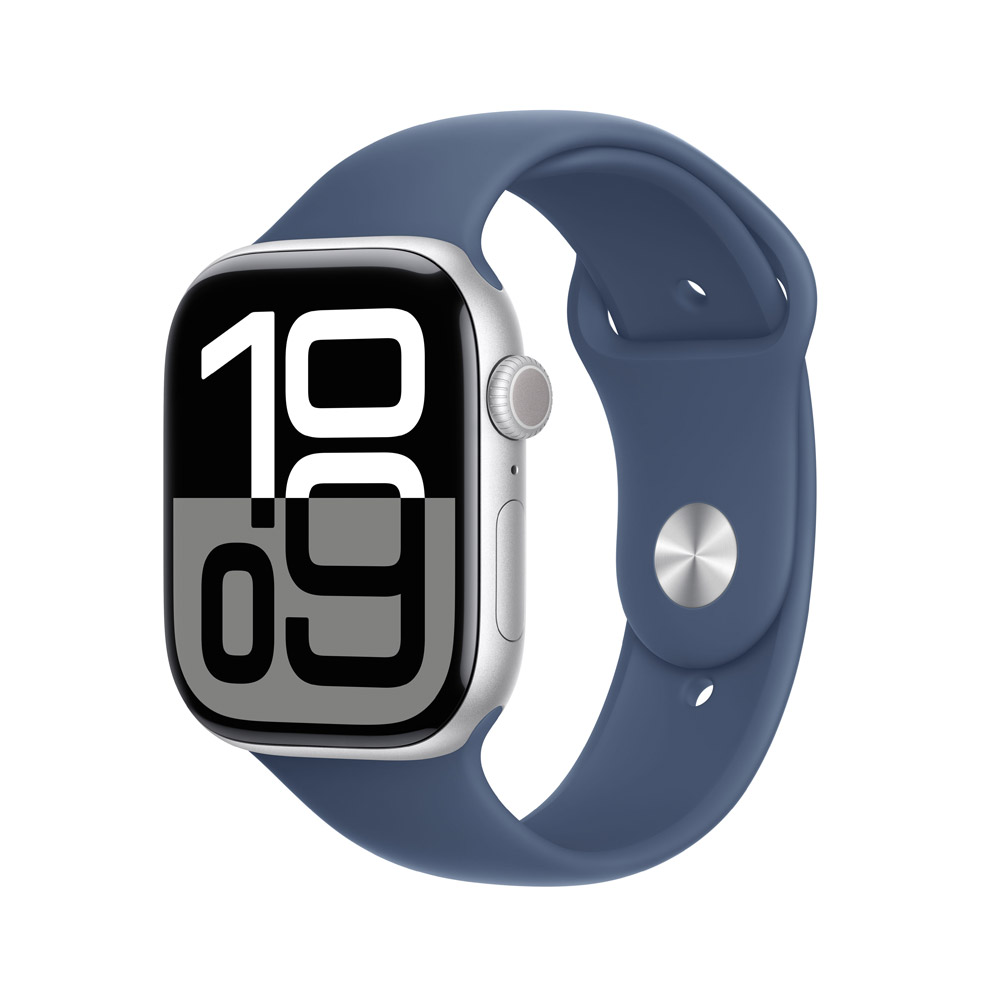 Apple Watch Series 10 GPS 46mm Aluminium Silber Sportarmband Denim S/M