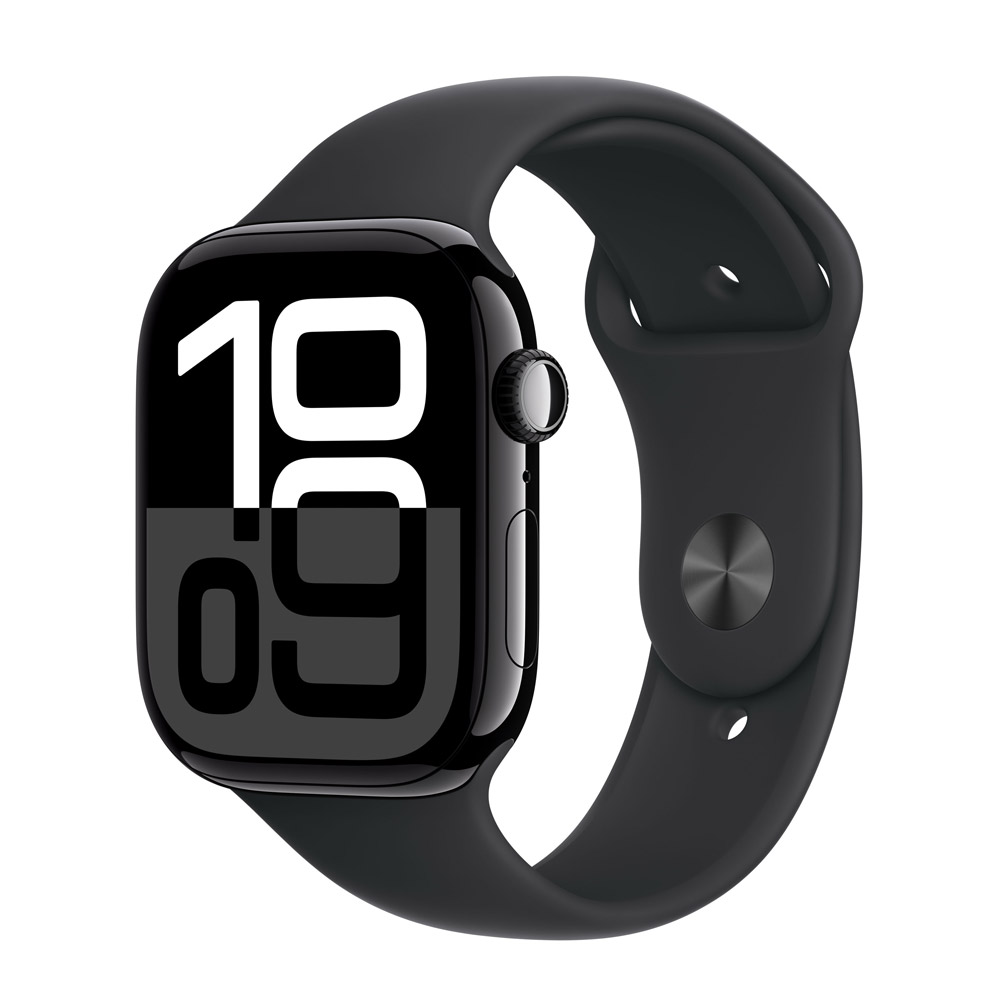 Apple Watch Series 10 GPS 46mm Aluminium Diamantschwarz Sportarmband Schwarz S/M