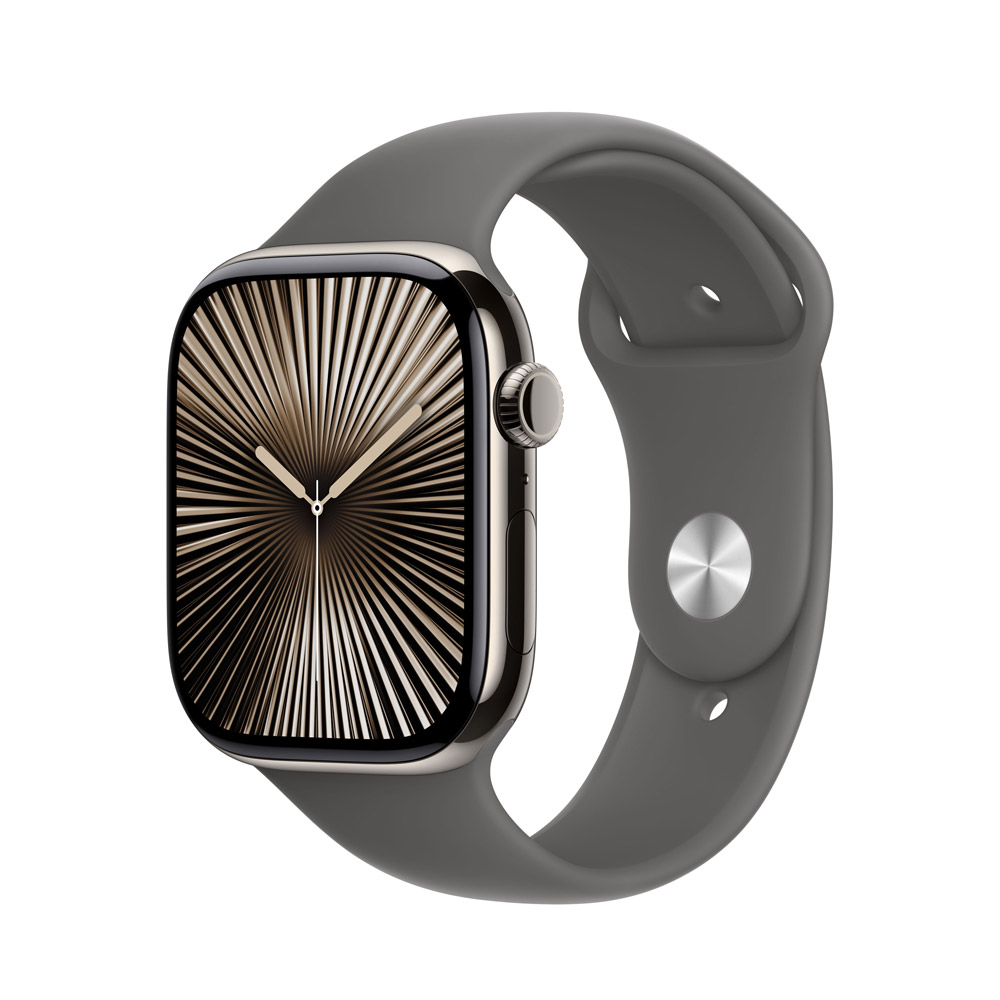 Apple Watch Series 10 4G 46mm Titan Natur Sportarmband Steingrau M/L