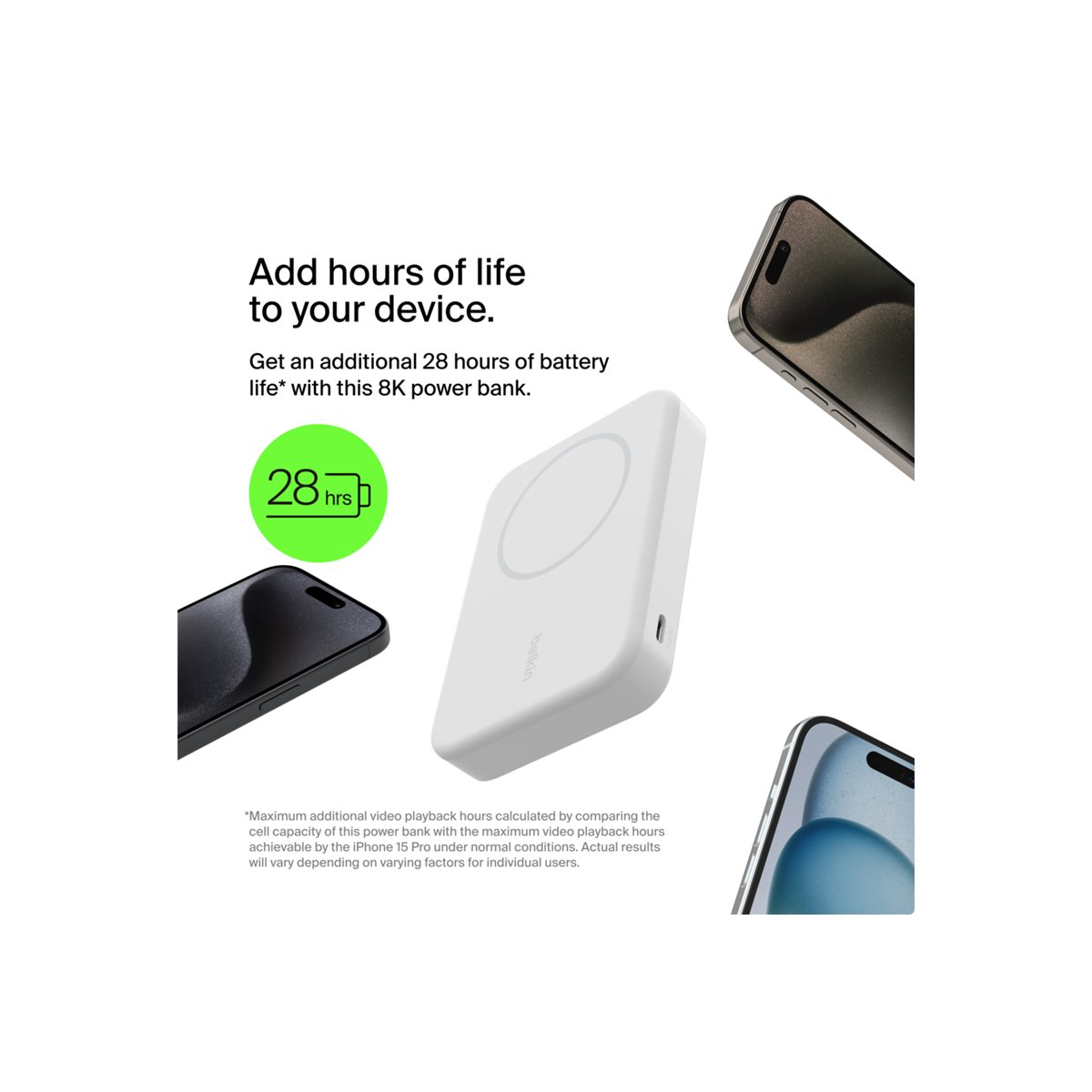 Belkin BoostCharge Pro kabellose Powerbank 8000mAh Qi2 weiß