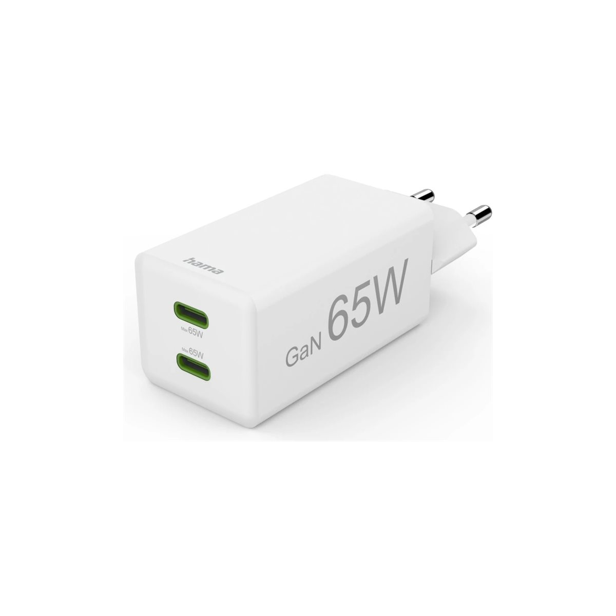 Hama Schnellladegerät, GaN, 2x USB-C, Mini-Ladegerät, PD, 65 W, Weiß