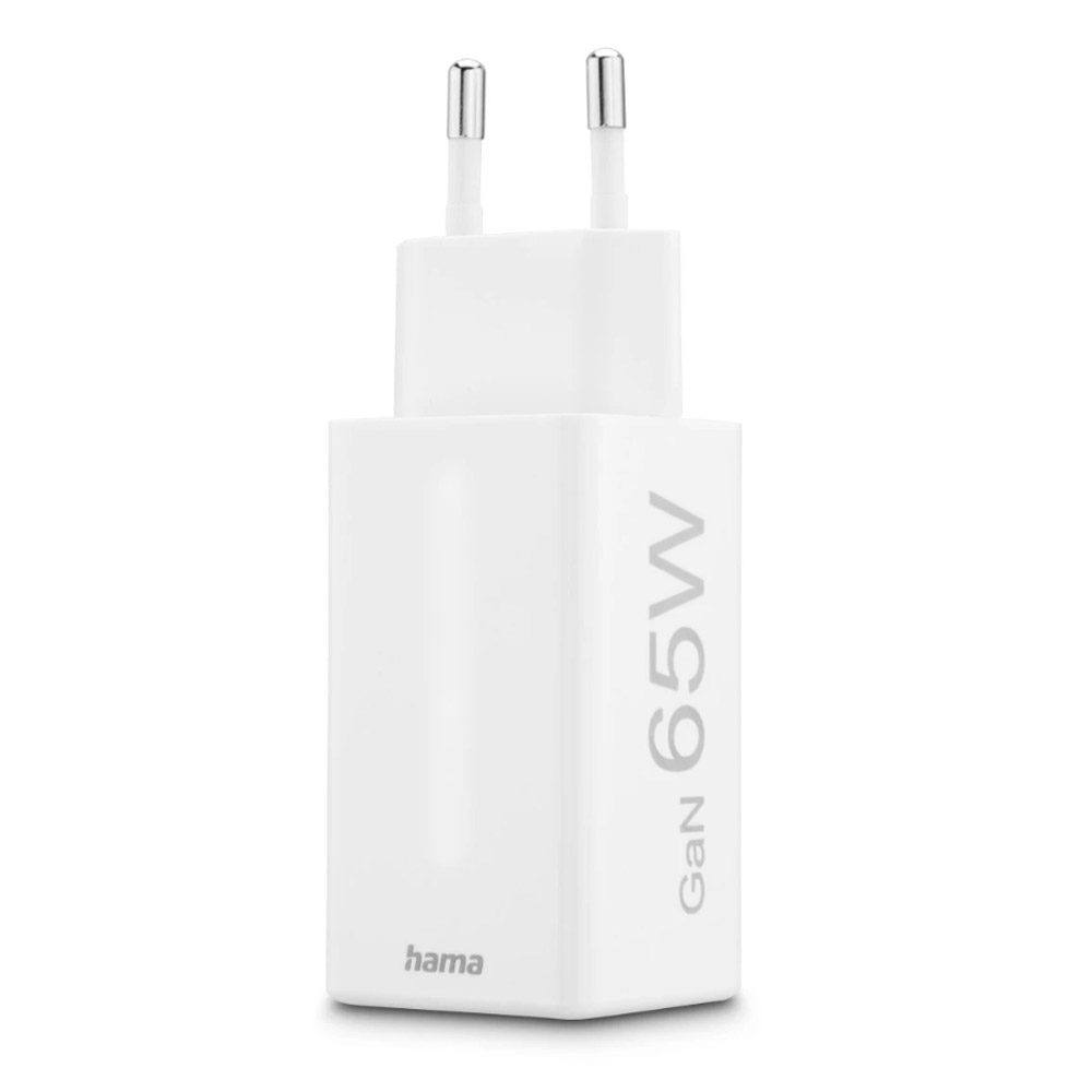 Hama Schnellladegerät, GaN, 2x USB-C, 1x USB-A, Mini-Ladegerät, PD, 65 W, Weiß