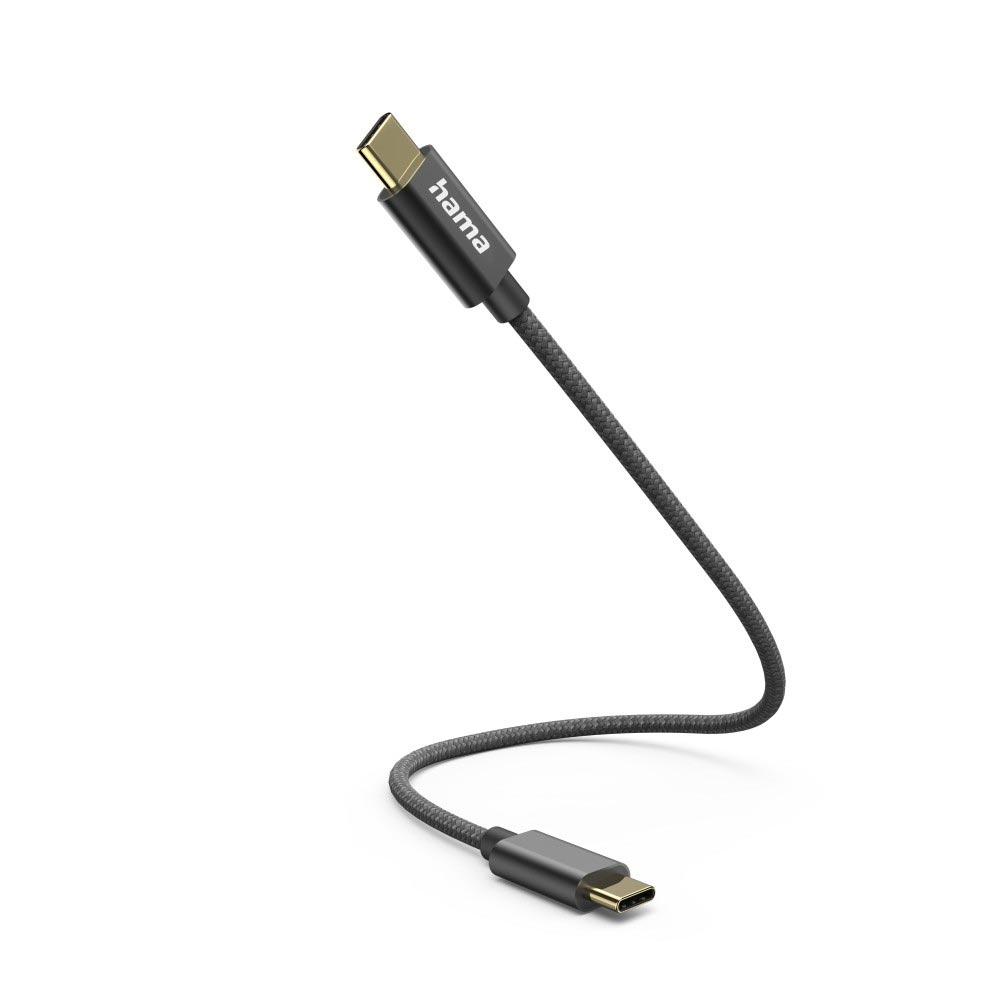 Hama Ladekabel, USB-C - USB-C, 0,2 m, Nylon, Schwarz