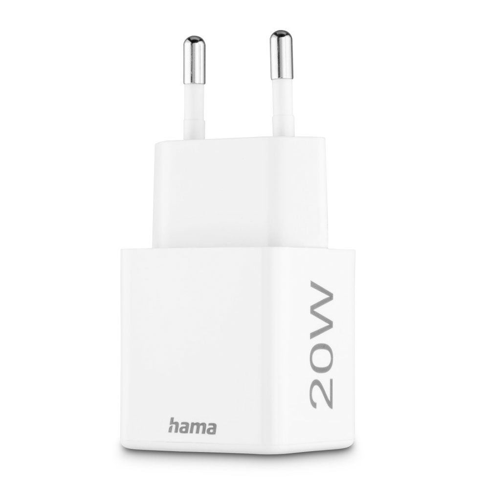 Hama Schnellladegerät, 1x USB-C, 1x USB-A, Mini-Ladegerät, PD, 20 W, Weiß