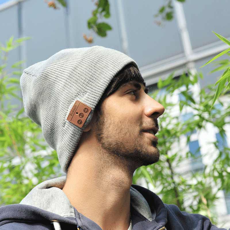 Leicke Music Beanie Bluetooth-Kopfhörer Mütze hellgrau