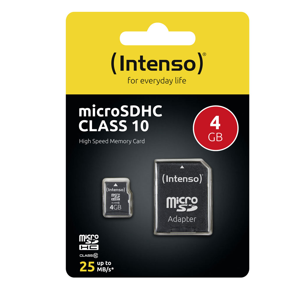 Intenso microSDHC Class 10 Speicherkarte 4GB inkl. SD-Adapter schwarz