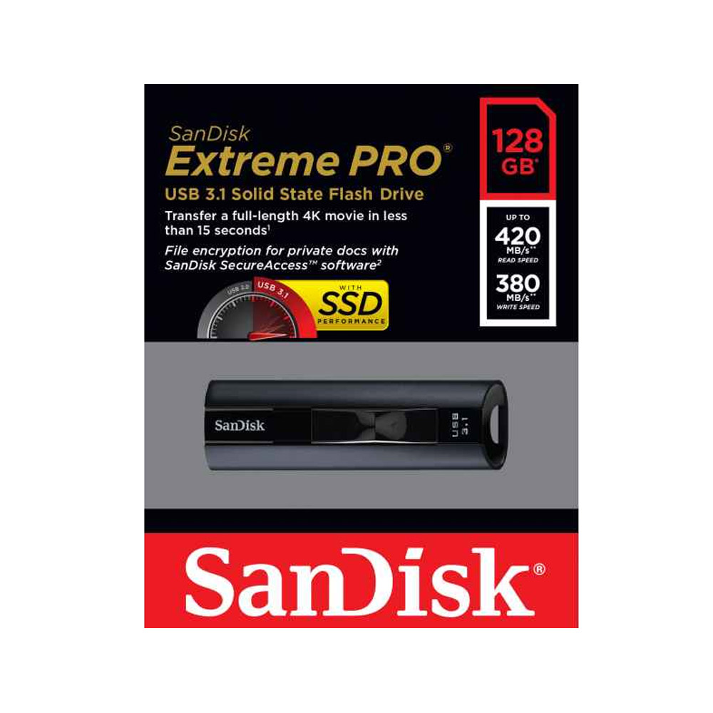 SanDisk Extreme PRO USB 3.2 Solid State Flash-Laufwerk 128 GB schwarz