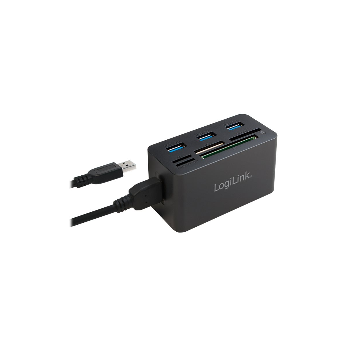 LogiLink CR0042 USB 3.0 Hub mit Kartenleser schwarz