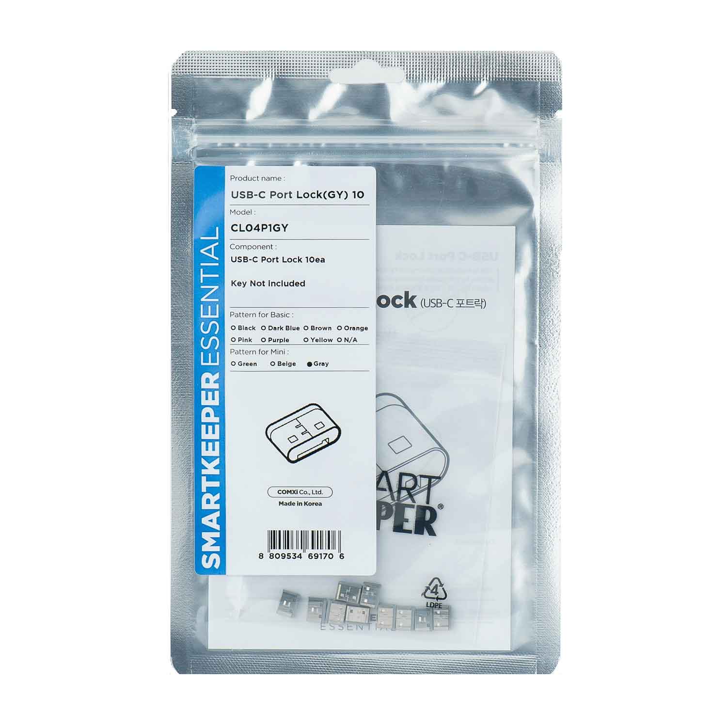 SmartKeeper CL04P1GY USB C-Port Blocker 10 Stück grau