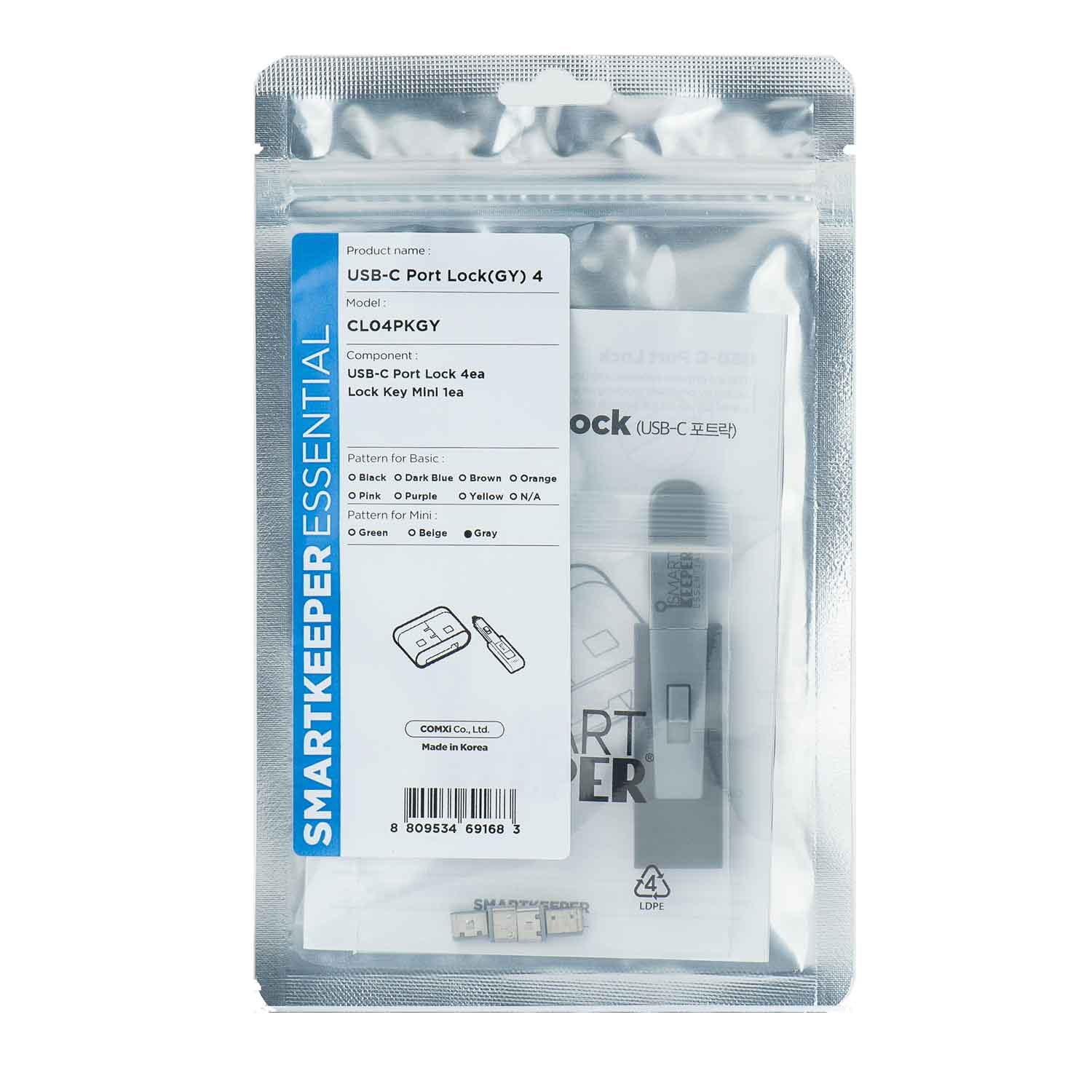 SmartKeeper CL04PKGY USB C-Port Blocker 4 Stück mit Schlüssel grau