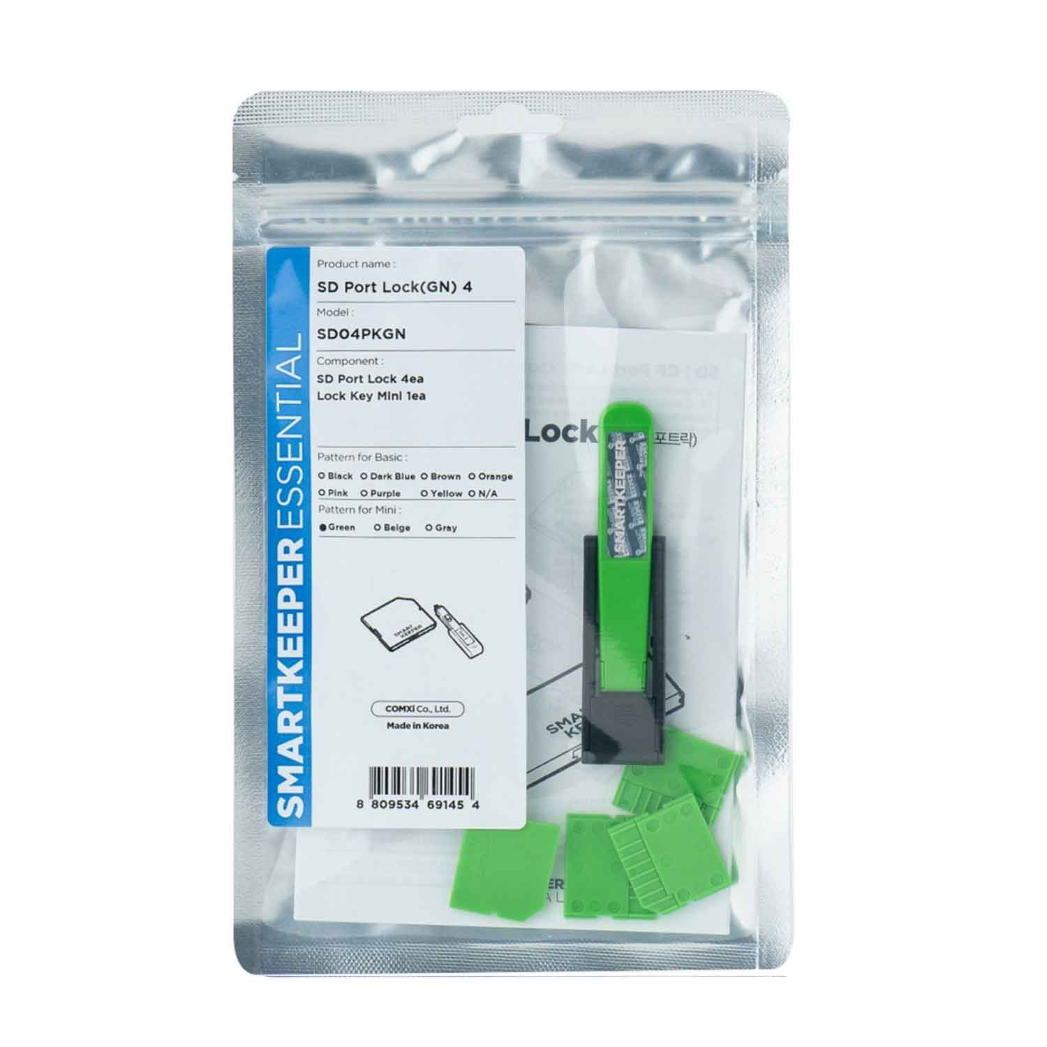 SmartKeeper MSD04PKGN Micro SD Port Blocker 4 Stück mit Schlüssel grün