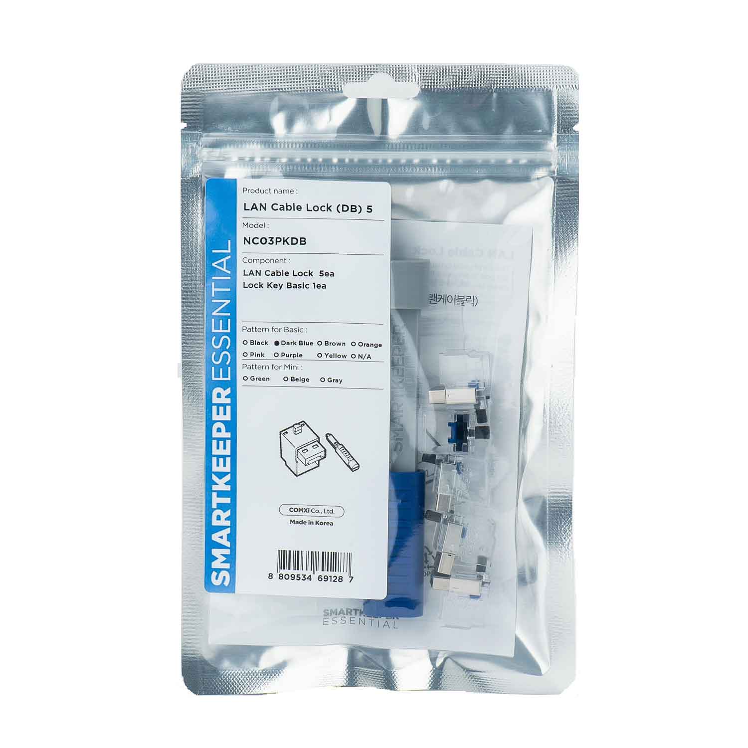 SmartKeeper NC03PKDB LAN Kabelschloss 5 Stück mit Schlüssel dunkelblau