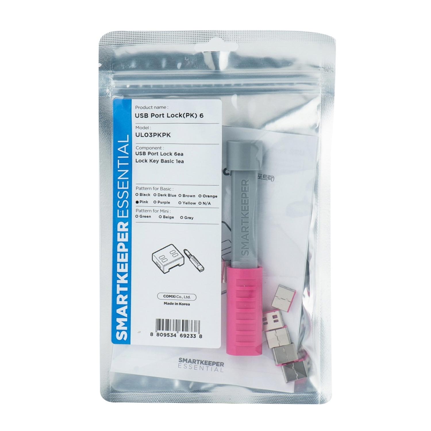 SmartKeeper UL03PKPK USB A-Port Blocker 6 Stück mit Schlüssel pink