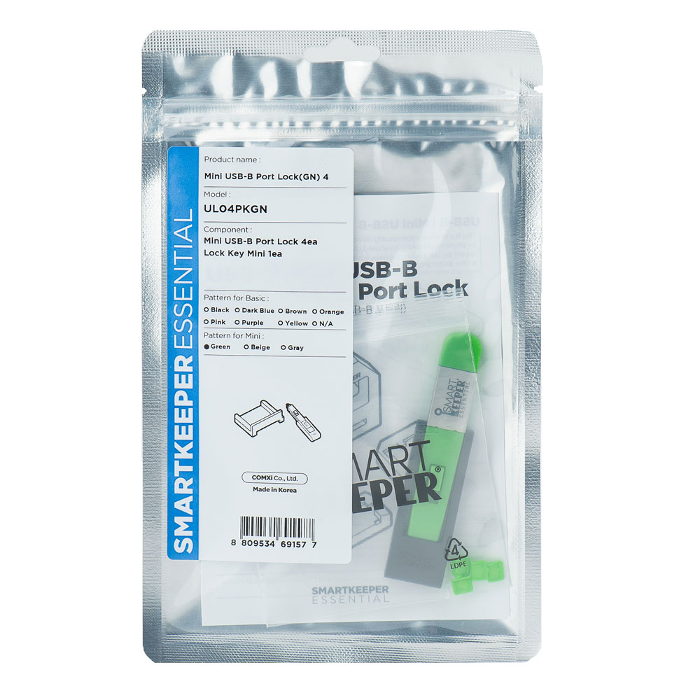 SmartKeeper UL04PKGN Mini USB B-Port Blocker 4er Set mit Lock Key Mini grün