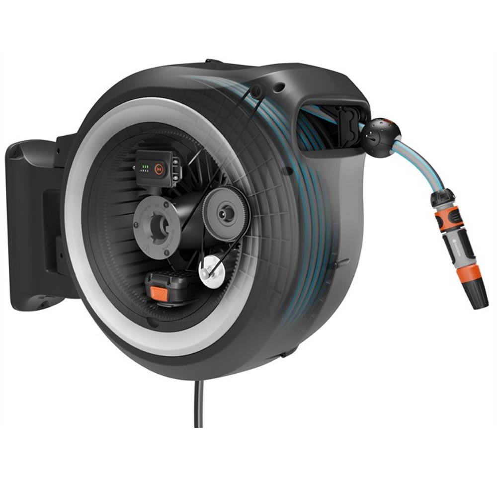 GARDENA 18642-55 Akku-Wand-Schlauchbox PowerRoll XL 18V P4A solo (weiß) 35 m