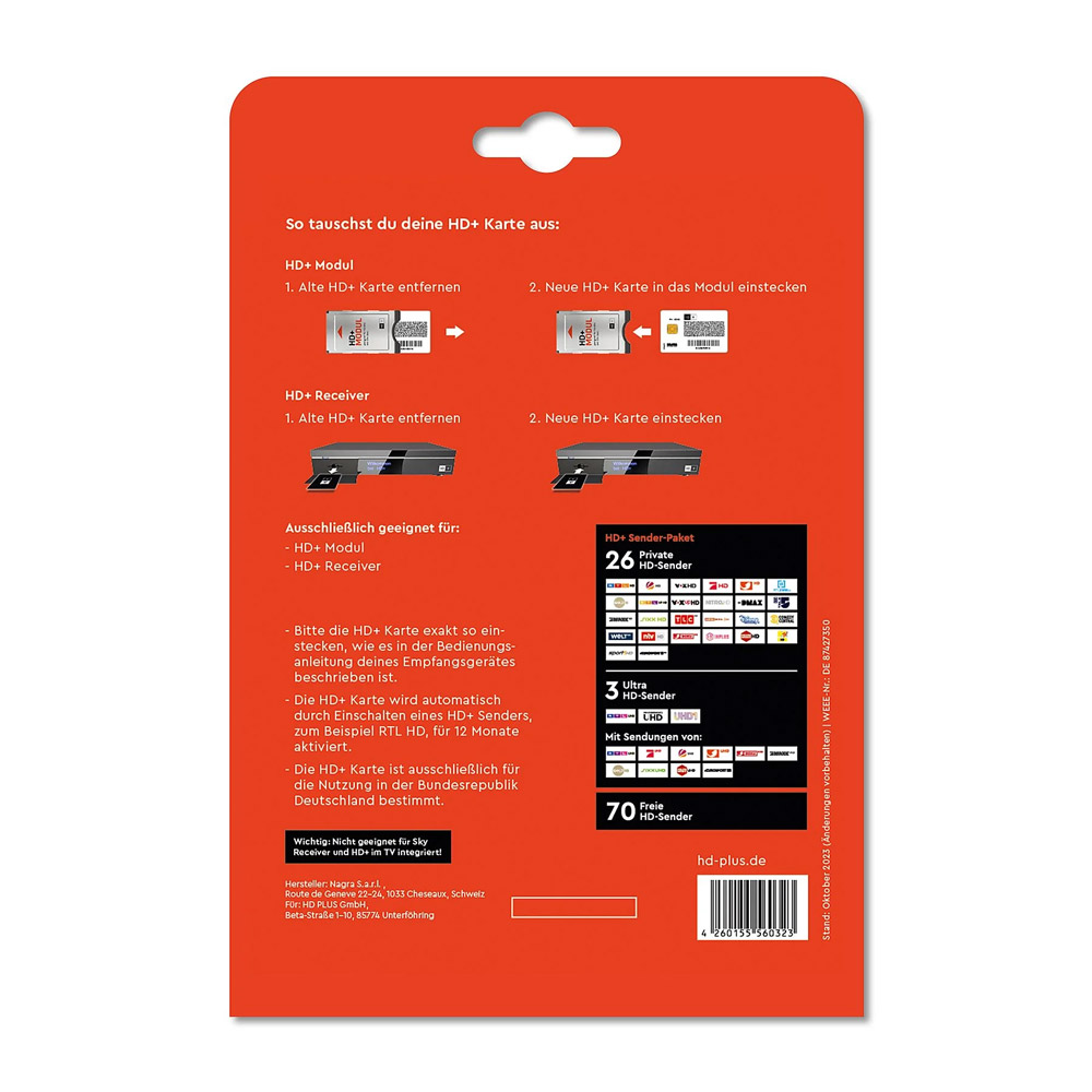 HD+ Karte für 12 Monate HD+ Programme