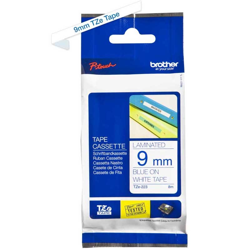 BROTHER P-Touch TZE-223 blau auf weiss 9mm