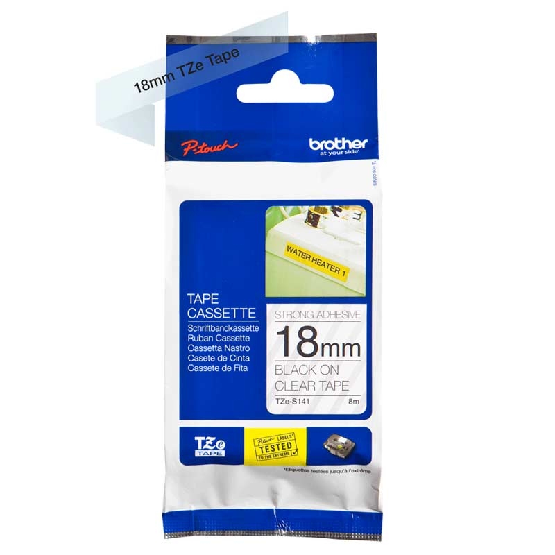 Brother TZe-S141 Schriftband schwarz auf transparent extra stark klebend